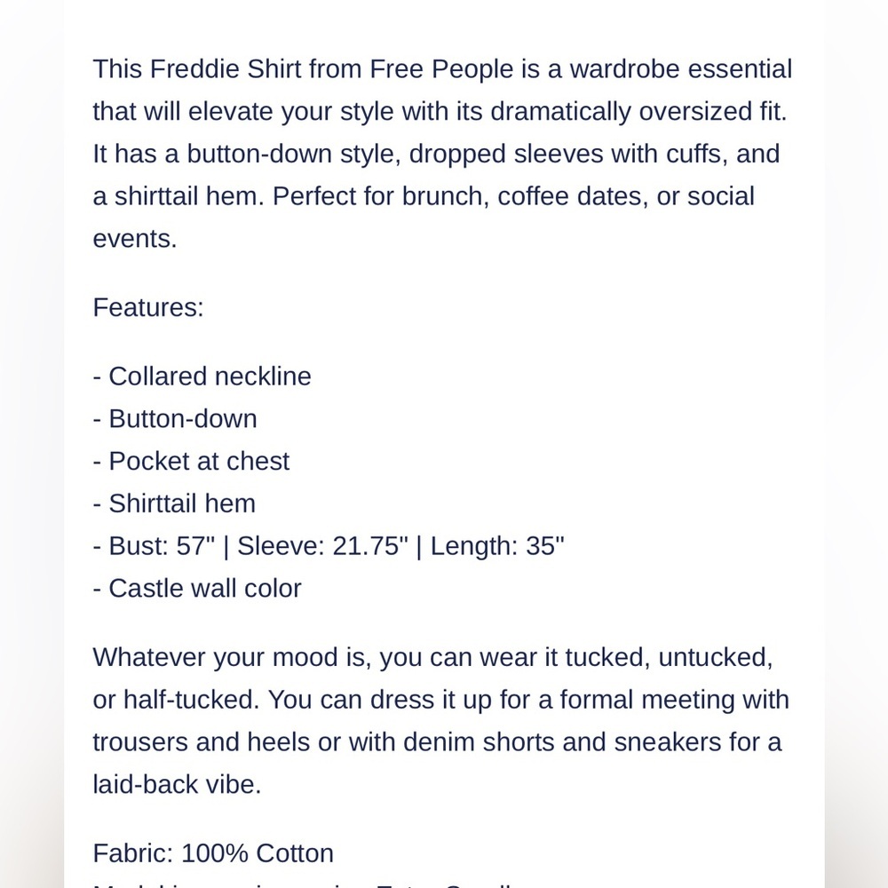 Free People The Freddie Tan khaki Castle wall color Oversized Button Down XS - Picture 14 of 15